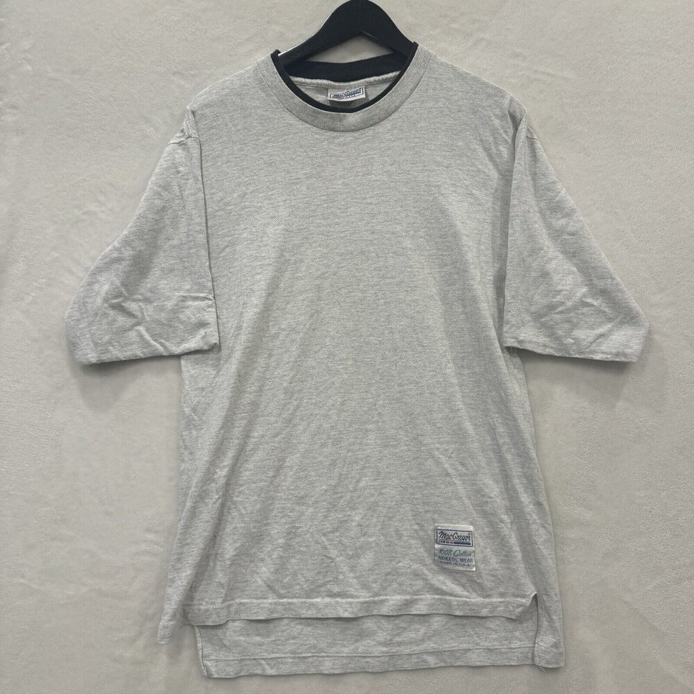 Vintage 90s MacGregor Solid Blank Gray T Shirt Black Trim USA Made Size L